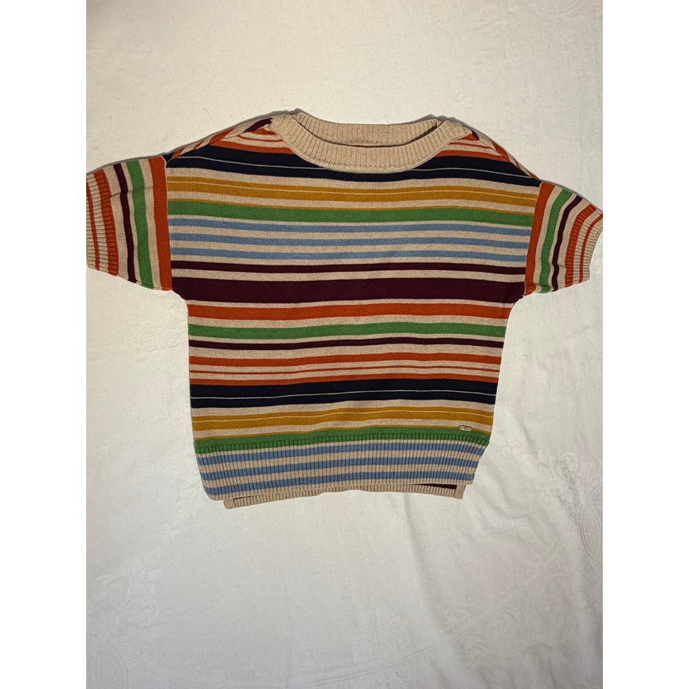Tommy Hilfiger Womens Short Sleeve Striped Knit Sweater Multicolor Crew Neck S